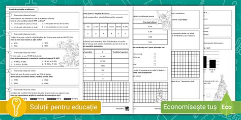 Fișă pentru evaluarea calculului mintal .